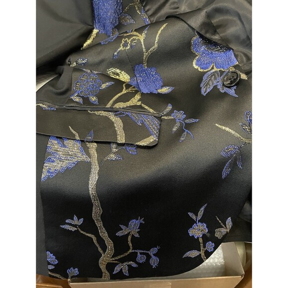 Cloudstyle Men's Dinner Jacket Blue and Gold Embroidered On Silky Black Sz Small - Picture 6 of 16